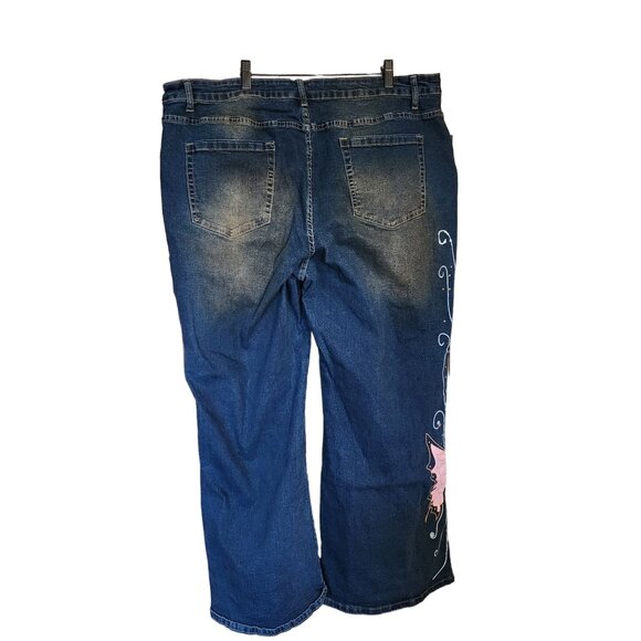 DT Denim Jeans  Butterfly Wide Leg Retro Womens Plus Size 4XL - Picture 2 of 4